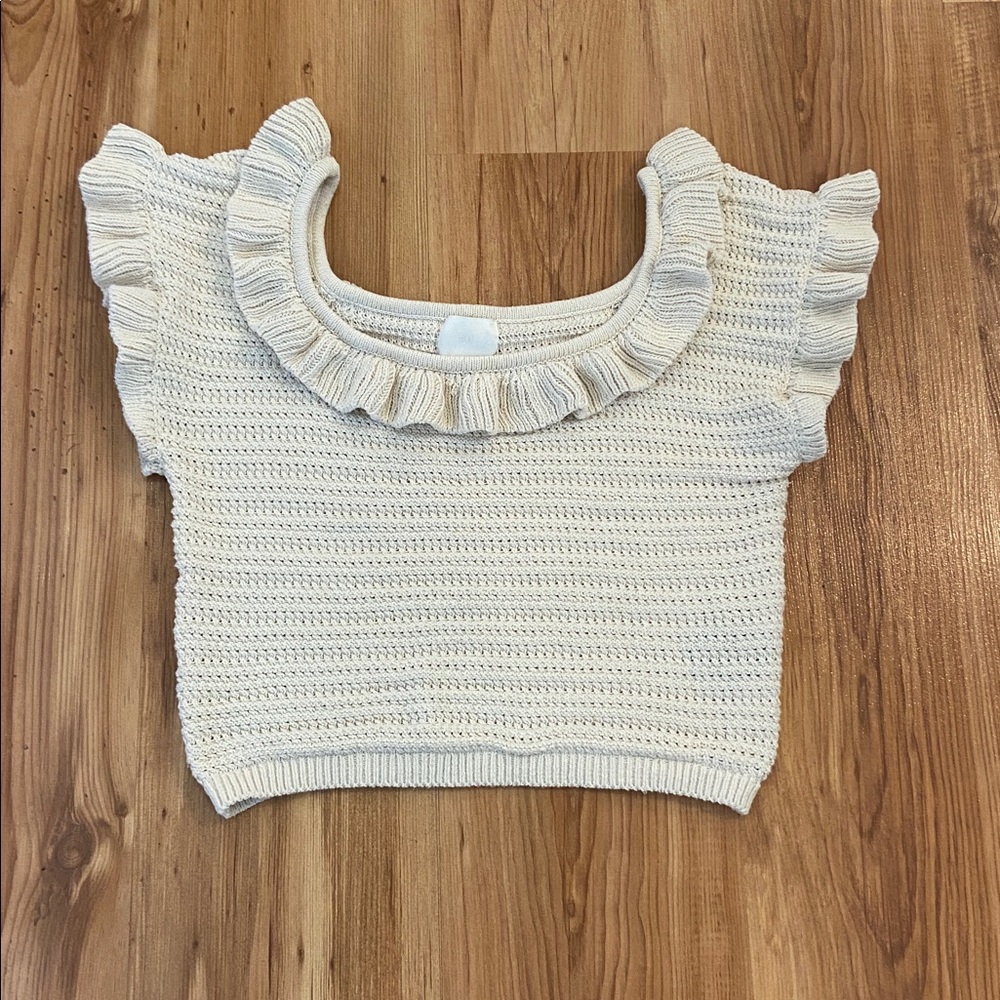 TWO H&M cropped crochet ruffled sweaters - cotton blend! L and XL - Picture 2 of 8